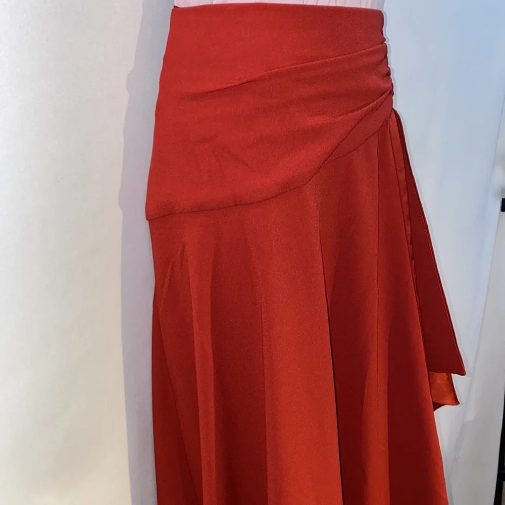 Anthropologie Mare Mare satin ruffle wrap midi skirt in red NWT - Picture 11 of 17